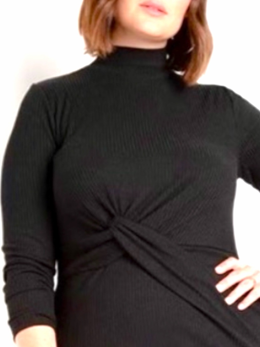 Eloquii Black Rib Knit Twist-Front Maxi Dress